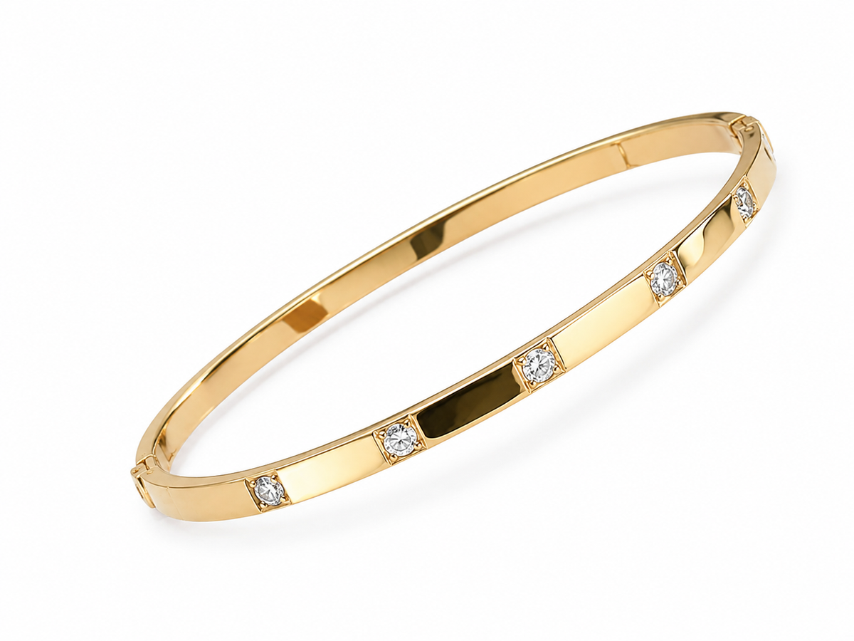 Crystal Station Bangle – Gold Plated