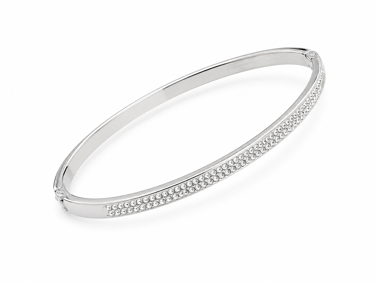 Crystal Pavé Bangle – Steel Tone