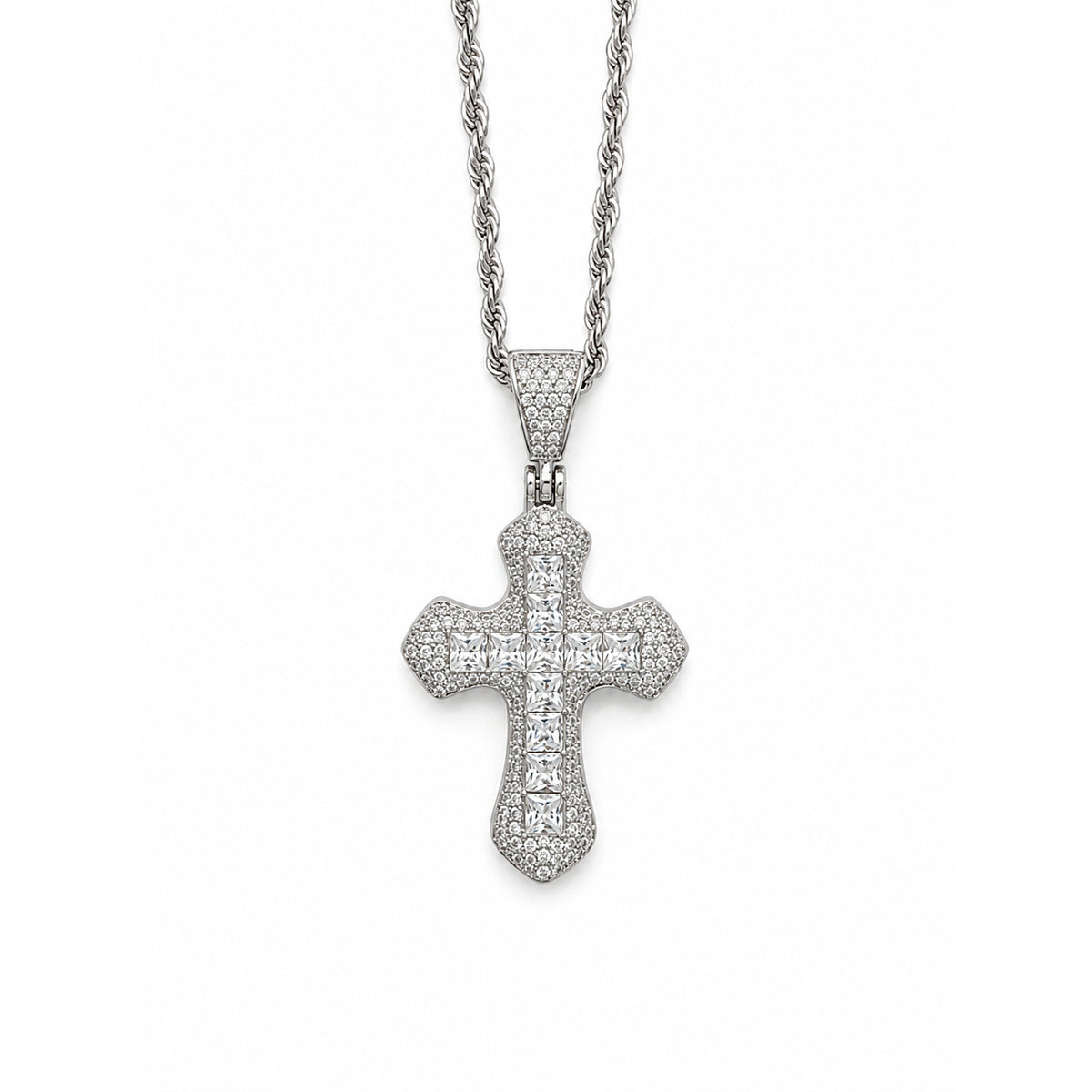 Crystal Cross Necklace – Silver Tone