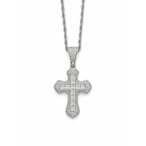 Crystal Cross Necklace – Silver Tone