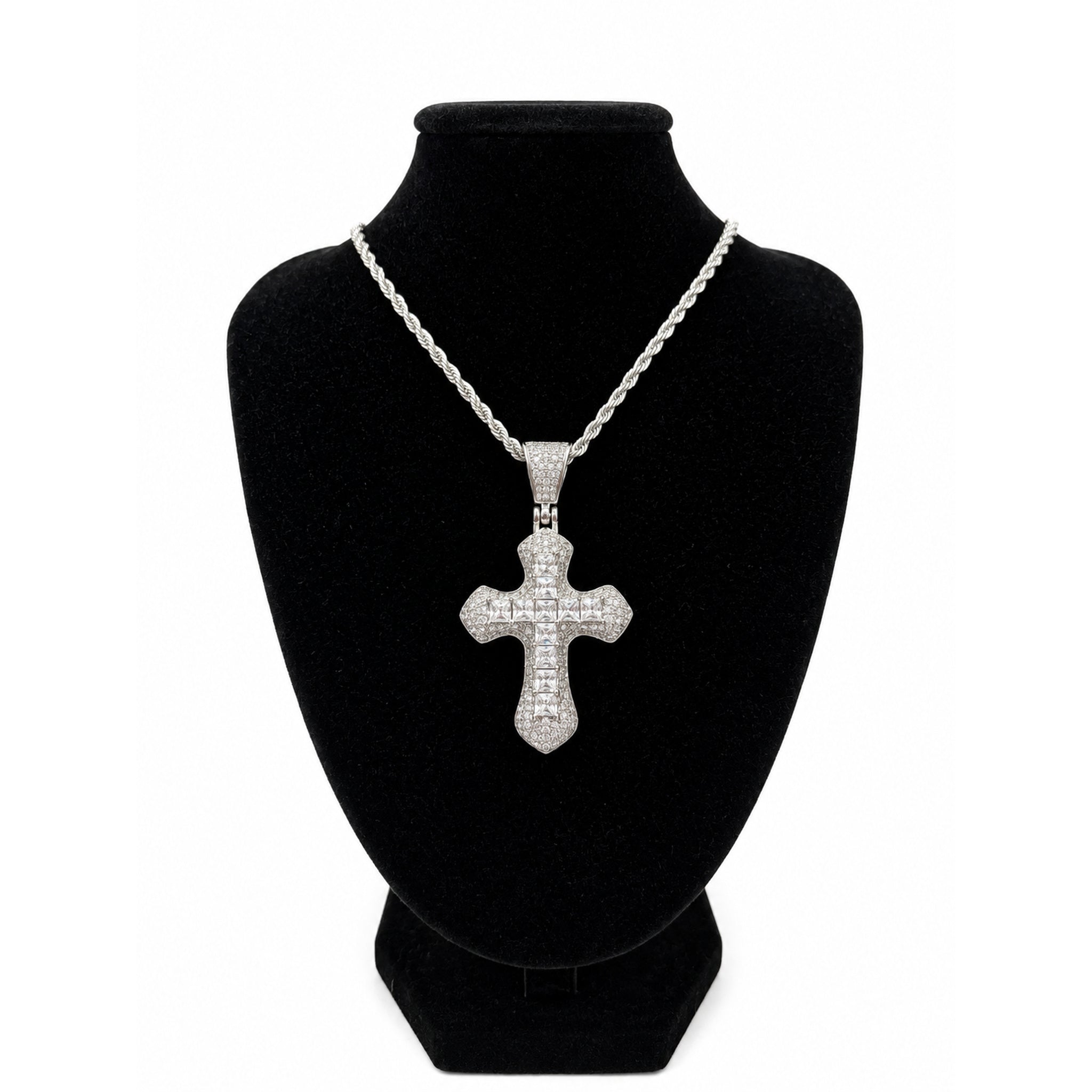Crystal Cross Necklace – Silver Tone