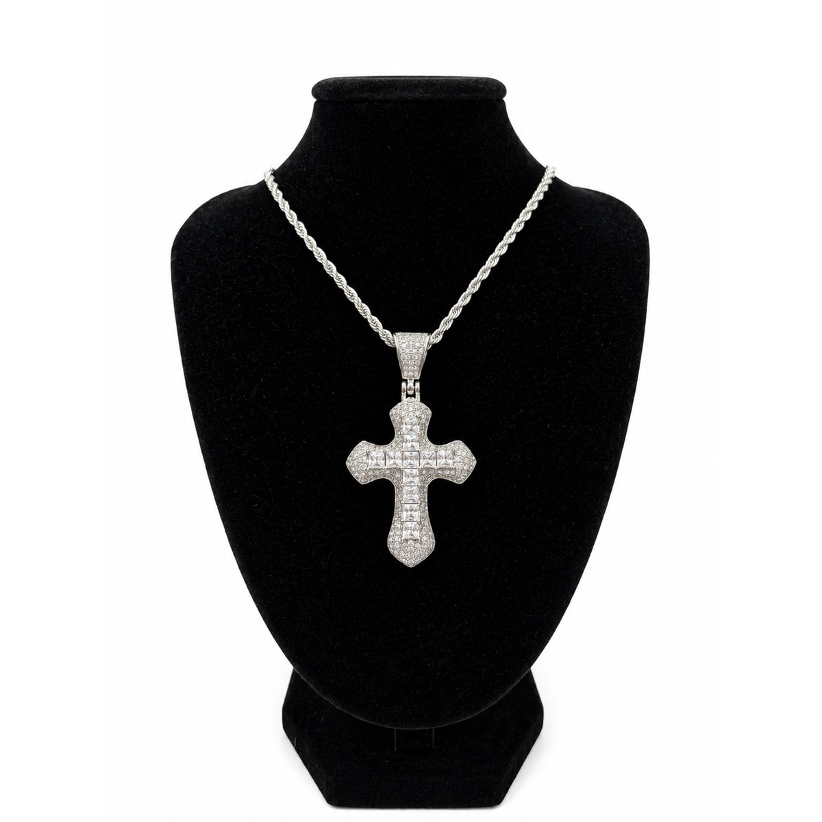 Crystal Cross Necklace – Silver Tone
